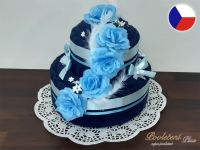 Dvoupatrový dort z ručníků a osušky Sandra modrá