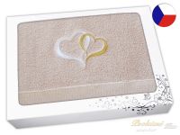 Luxusní dárková balení osušky s výšivkou béžová Srdce bílá/zlatá