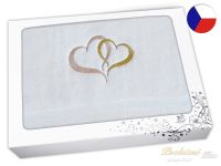 Luxusní dárková balení ručníku s výšivkou bílá Srdce béžová/zlatá