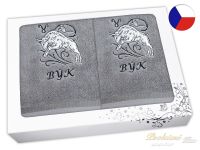 Luxusní dárková sada ručník + osuška Znamení Býk šedá/šedá