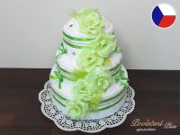 Třípatrový textilní dort z ručníků a osušek Romantika zelená