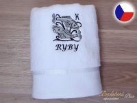 Luxusní ručník se znamením RYBY 450g bílá/šedá