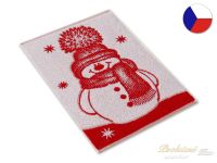 Dětský vánoční ručník 35x50 Sněhulák bíločervený
